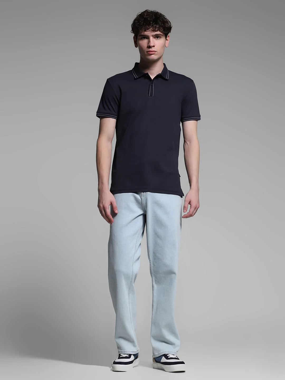 Navy Blue Knitted Cotton Polo - Image 6