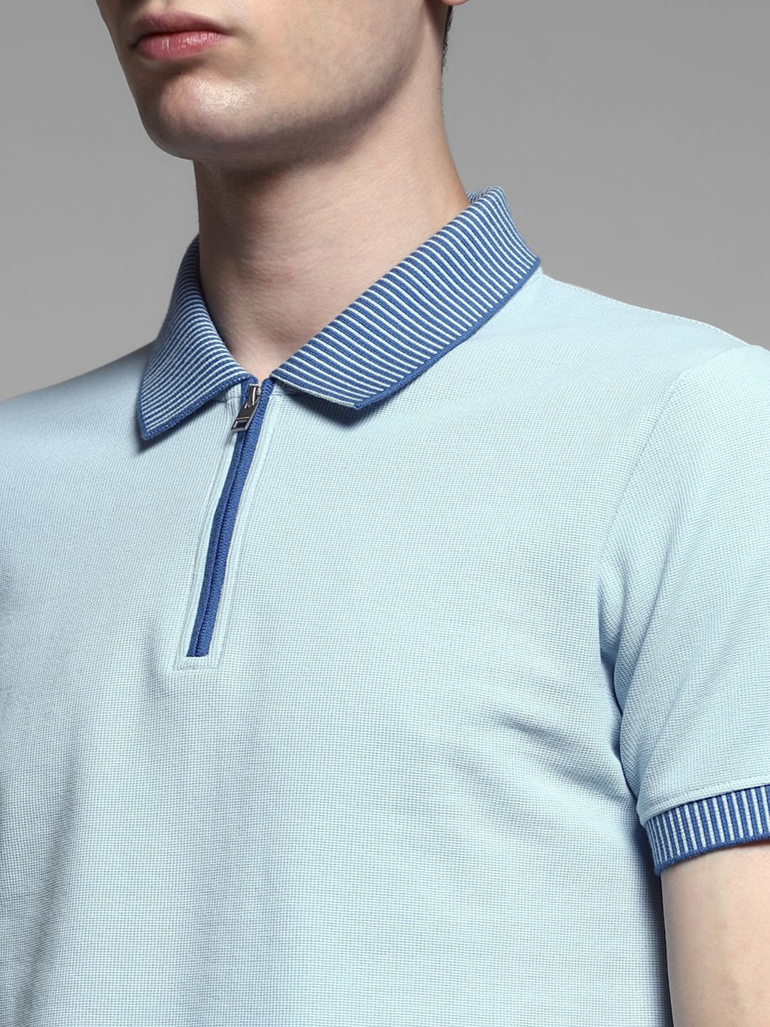 Light Blue Knitted Cotton Polo - Image 5