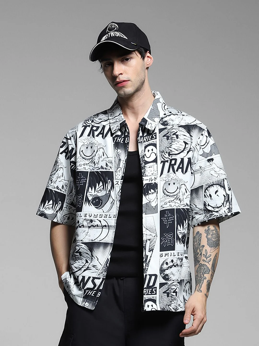 SmileyWorld White Printed Oversized Shirt