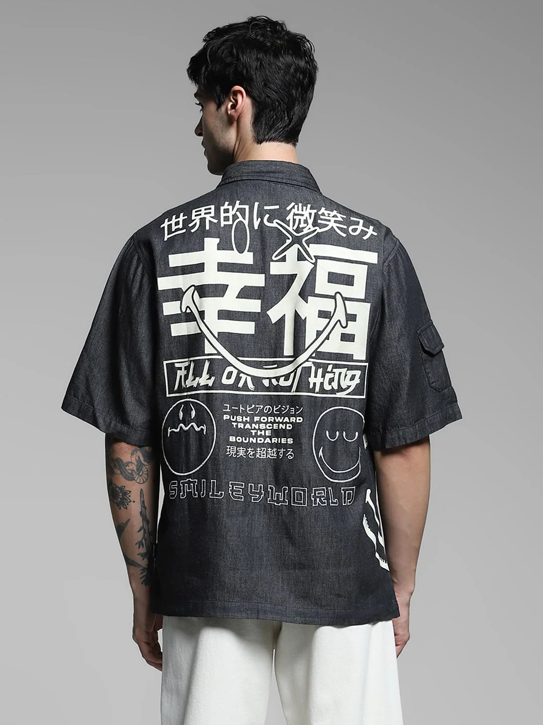 SmileyWorld   Grey Printed Oversized Shirt - Image 4
