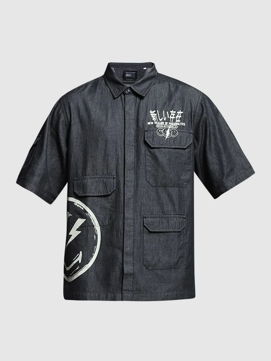 SmileyWorld   Grey Printed Oversized Shirt - Image 8