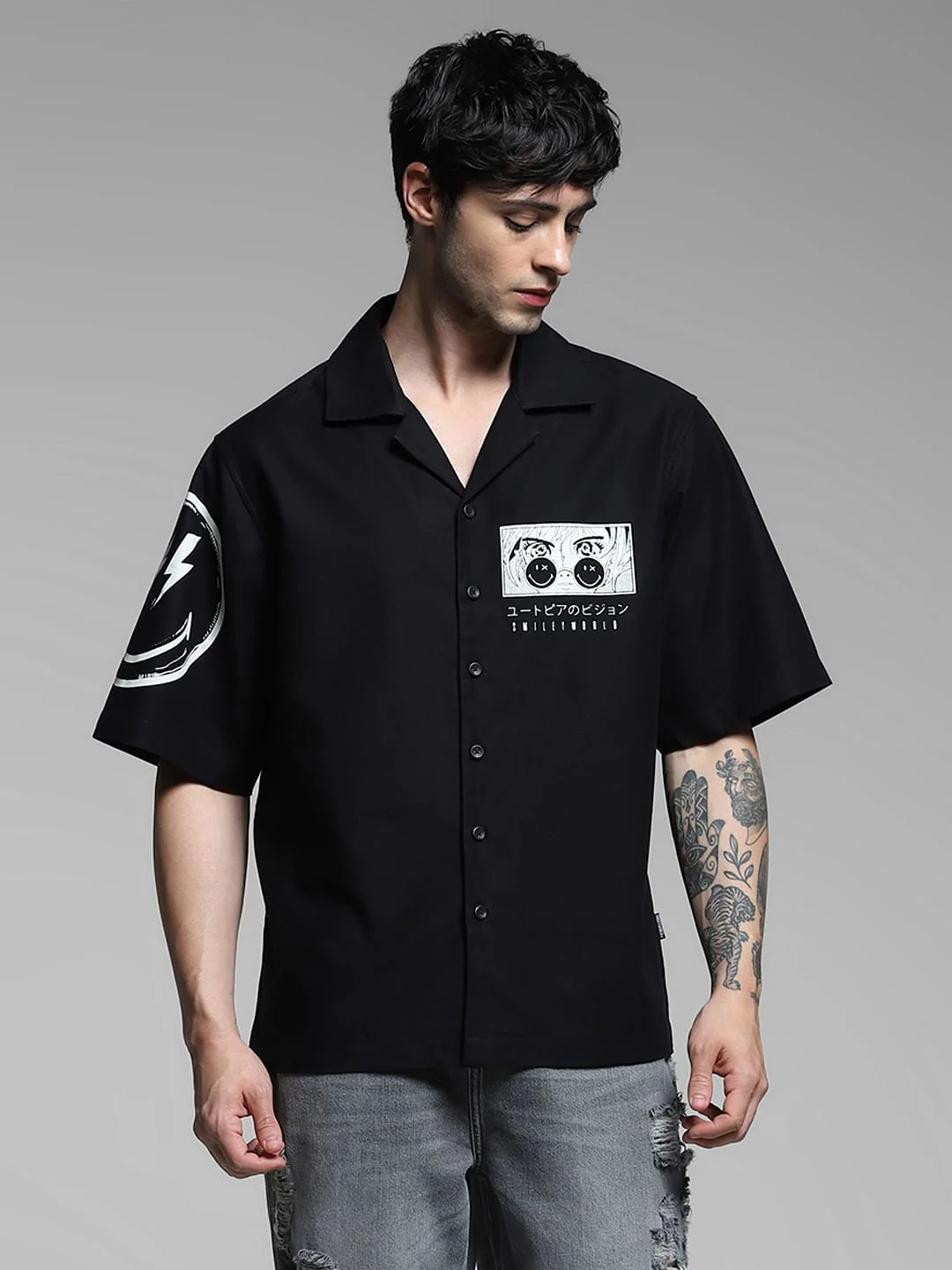 SmileyWorld Black Printed Oversized Shirt - Image 2