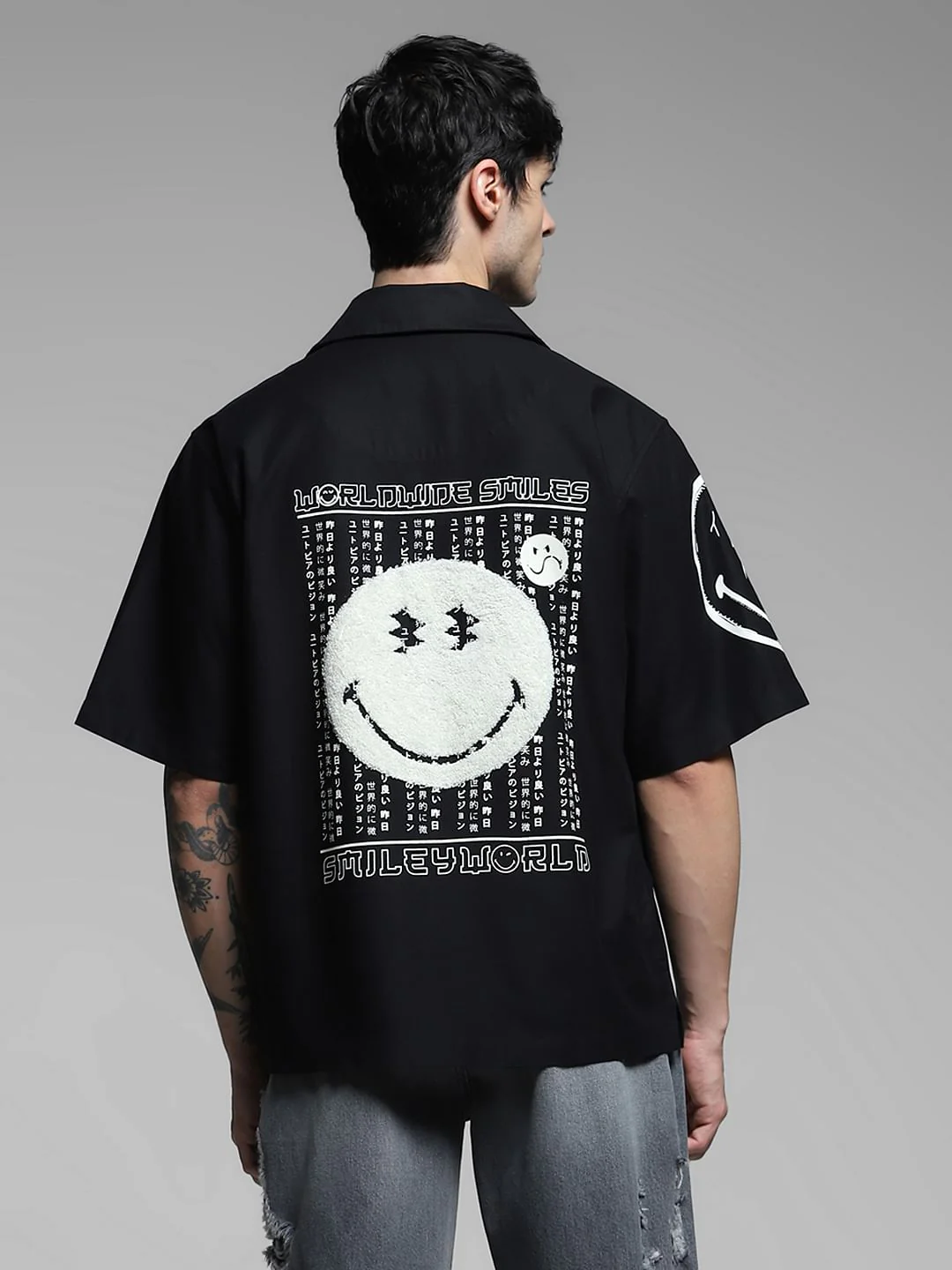 SmileyWorld Black Printed Oversized Shirt - Image 4