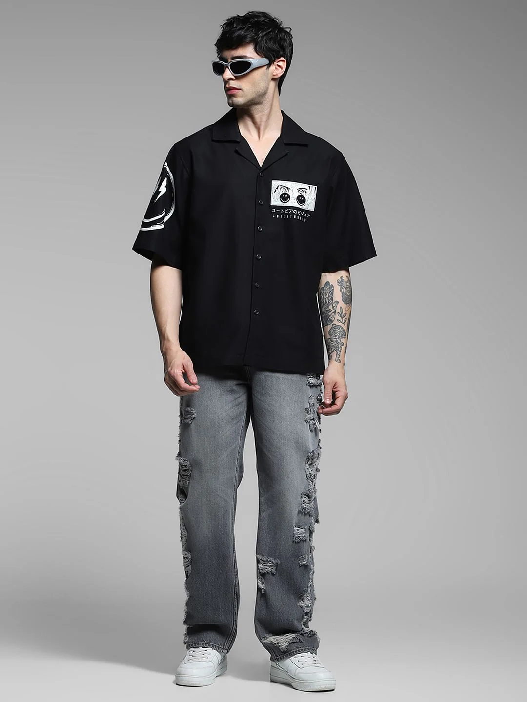 SmileyWorld Black Printed Oversized Shirt - Image 7