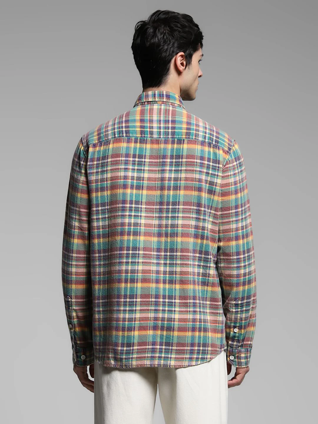 Yellow Check Print Cotton Shirt - Image 4