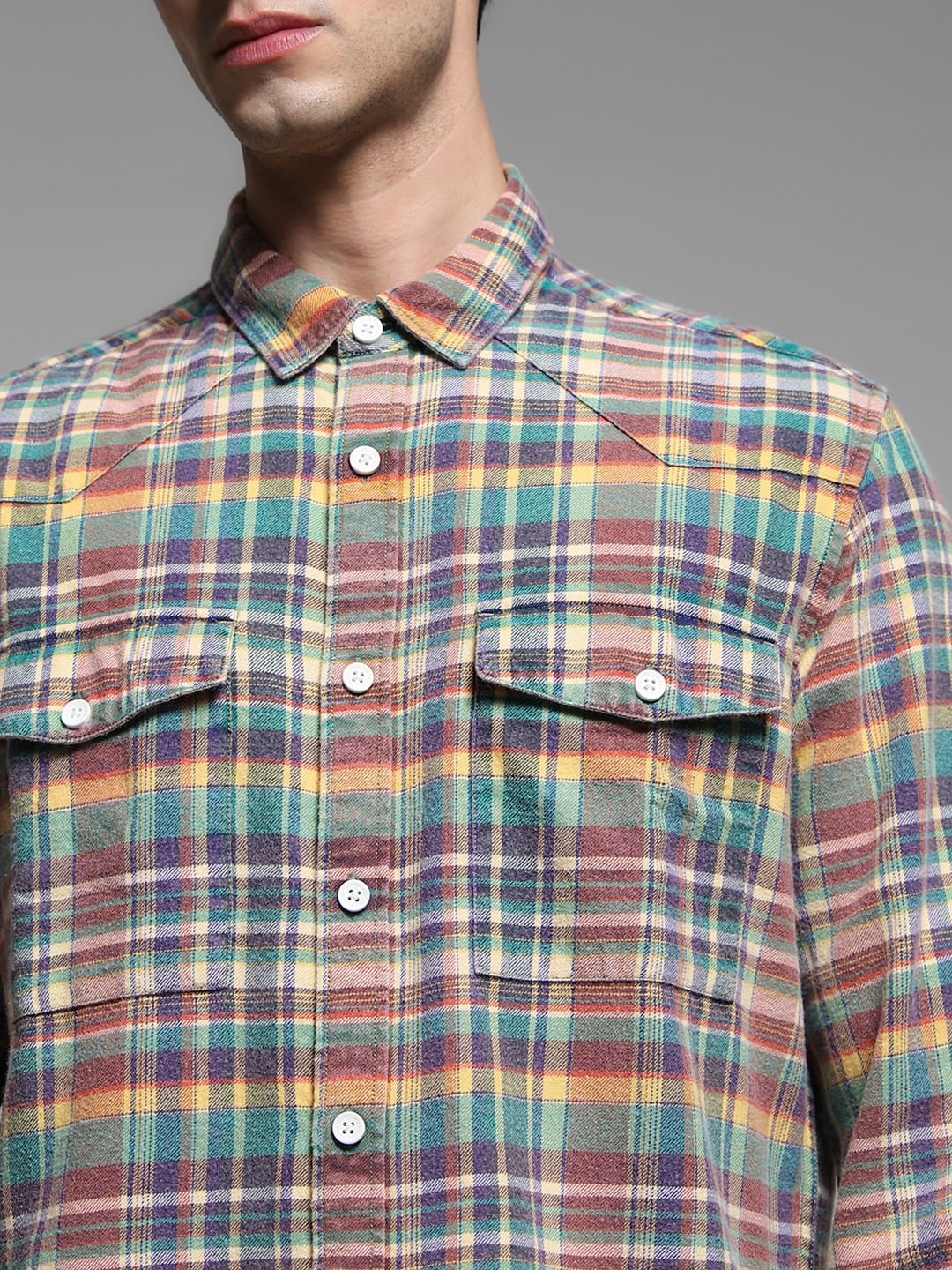 Yellow Check Print Cotton Shirt - Image 5