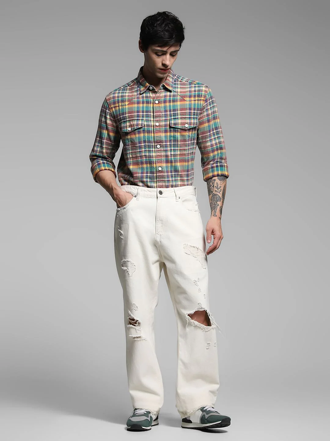Yellow Check Print Cotton Shirt - Image 6