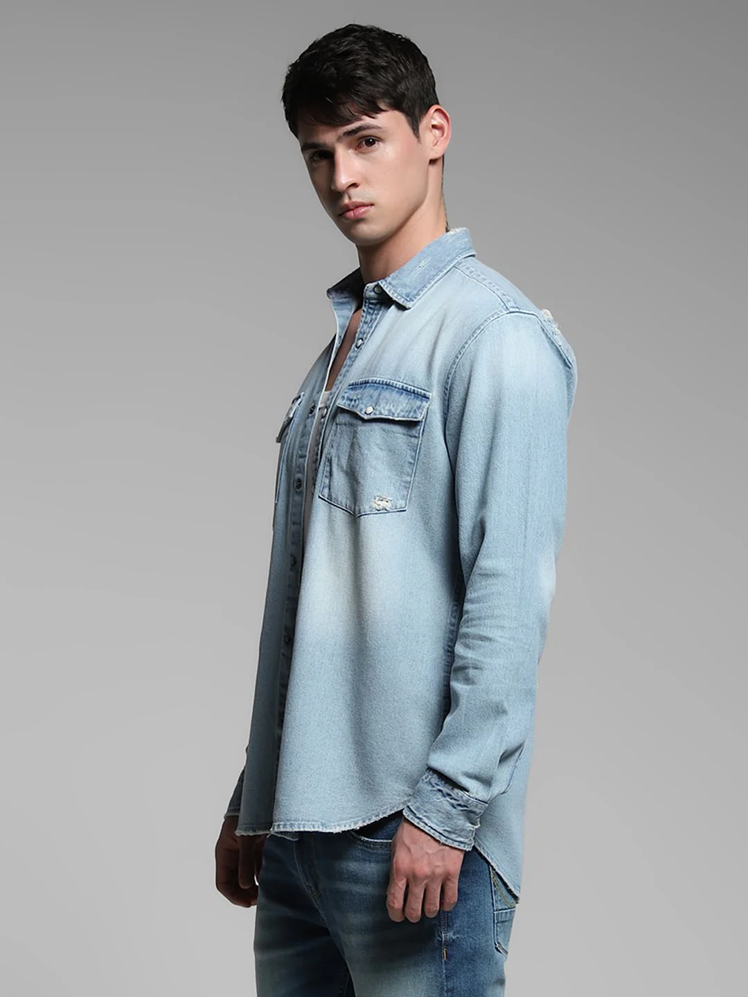 Light Blue Washed Denim Shirt - Image 3