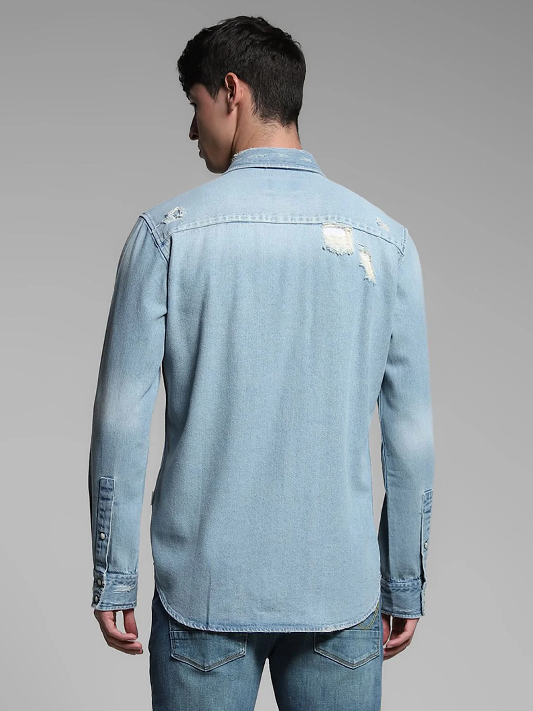 Light Blue Washed Denim Shirt - Image 4