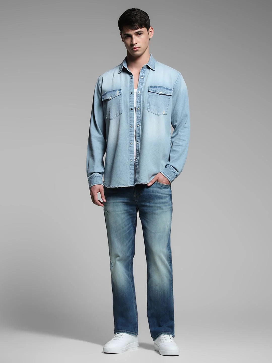 Light Blue Washed Denim Shirt - Image 6