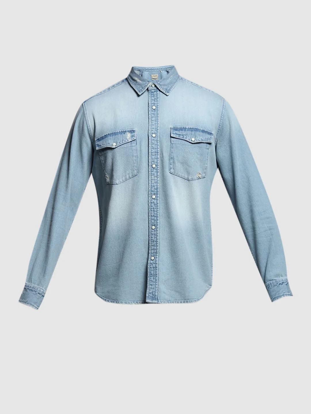 Light Blue Washed Denim Shirt - Image 7