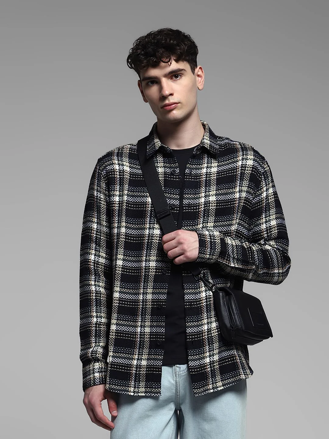 Black Check Oversized Cotton Shirt
