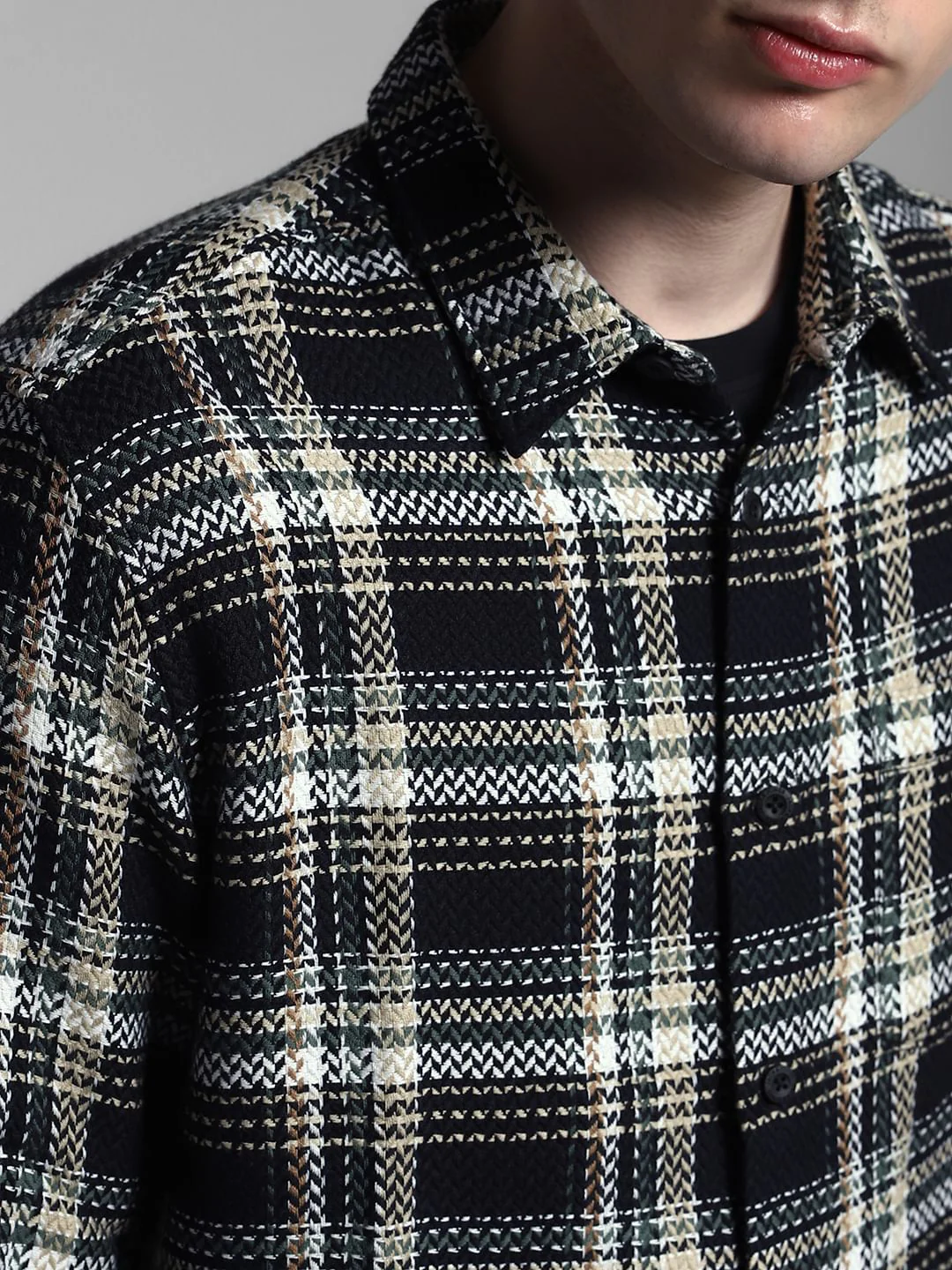 Black Check Oversized Cotton Shirt - Image 5