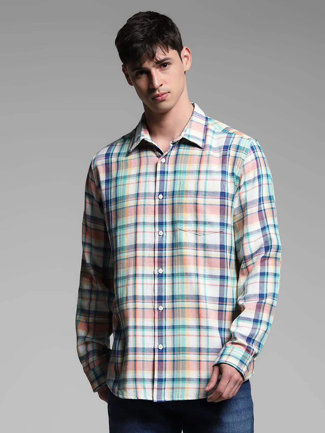 Yellow Check Print Cotton Shirt - Image 2
