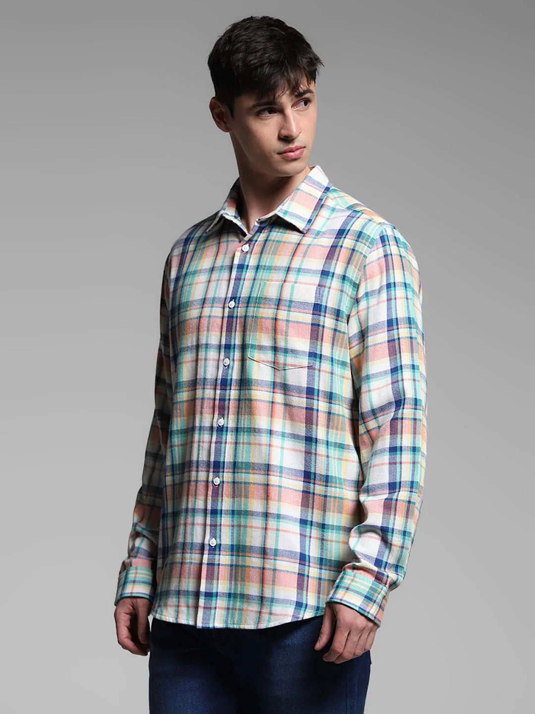 Yellow Check Print Cotton Shirt - Image 3