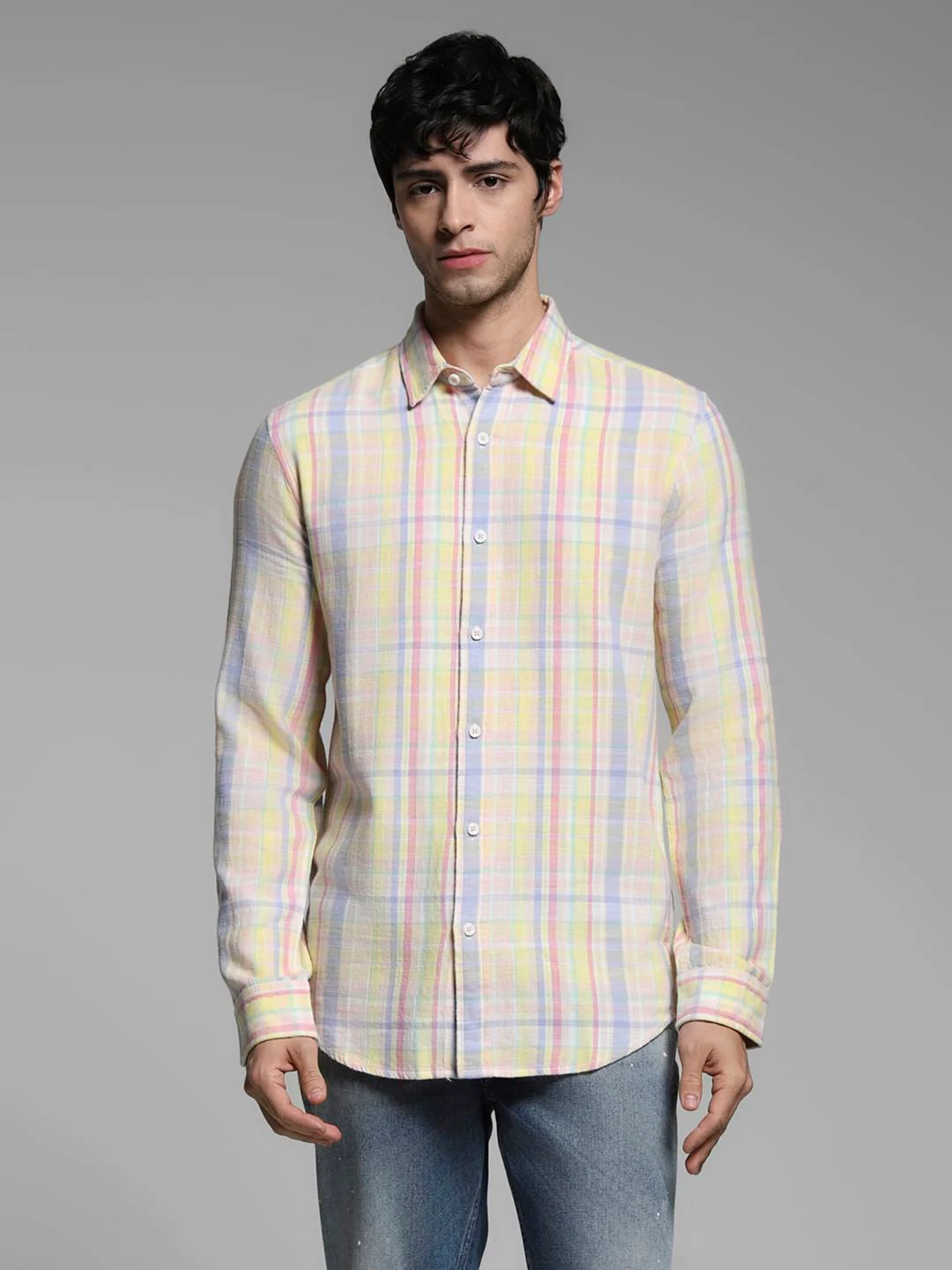 Yellow Check Cotton Shirt - Image 2
