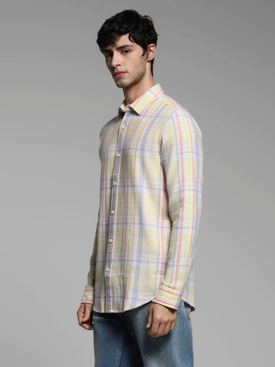 Yellow Check Cotton Shirt - Image 3