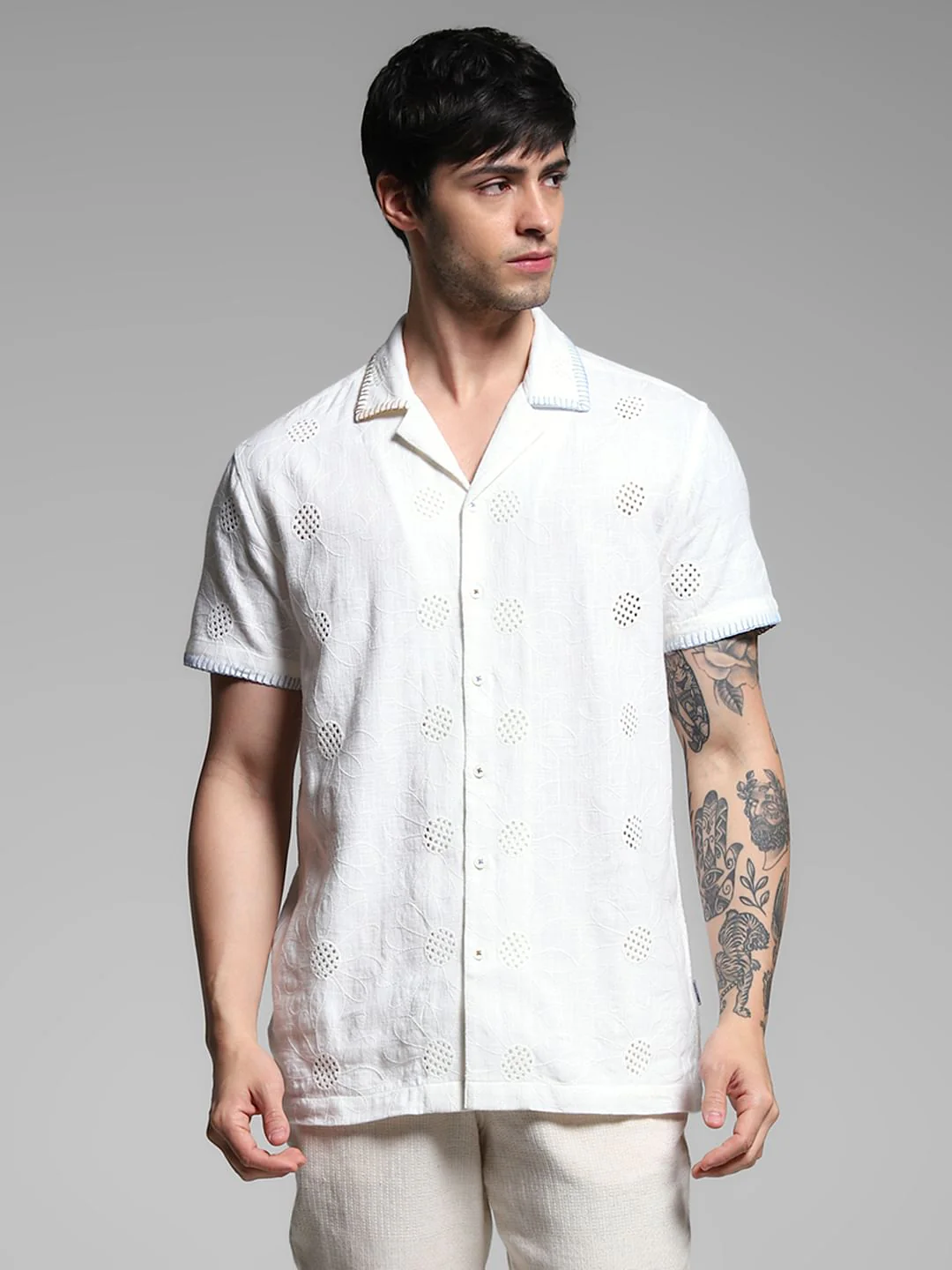 White Embroidered Cotton Shirt - Image 2