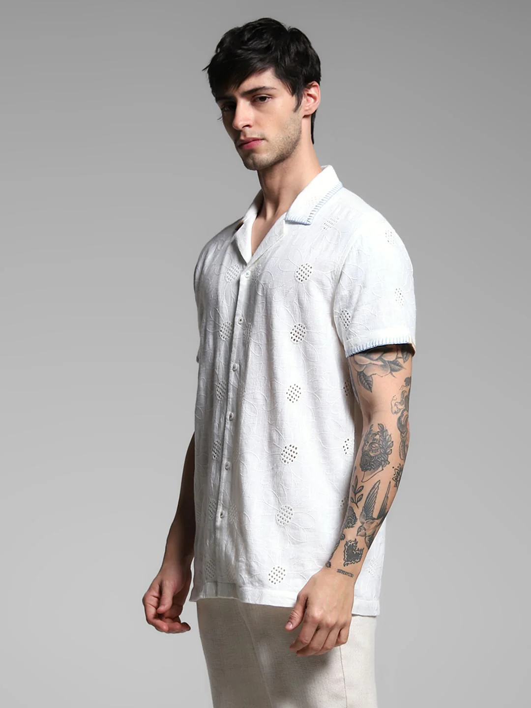 White Embroidered Cotton Shirt - Image 3