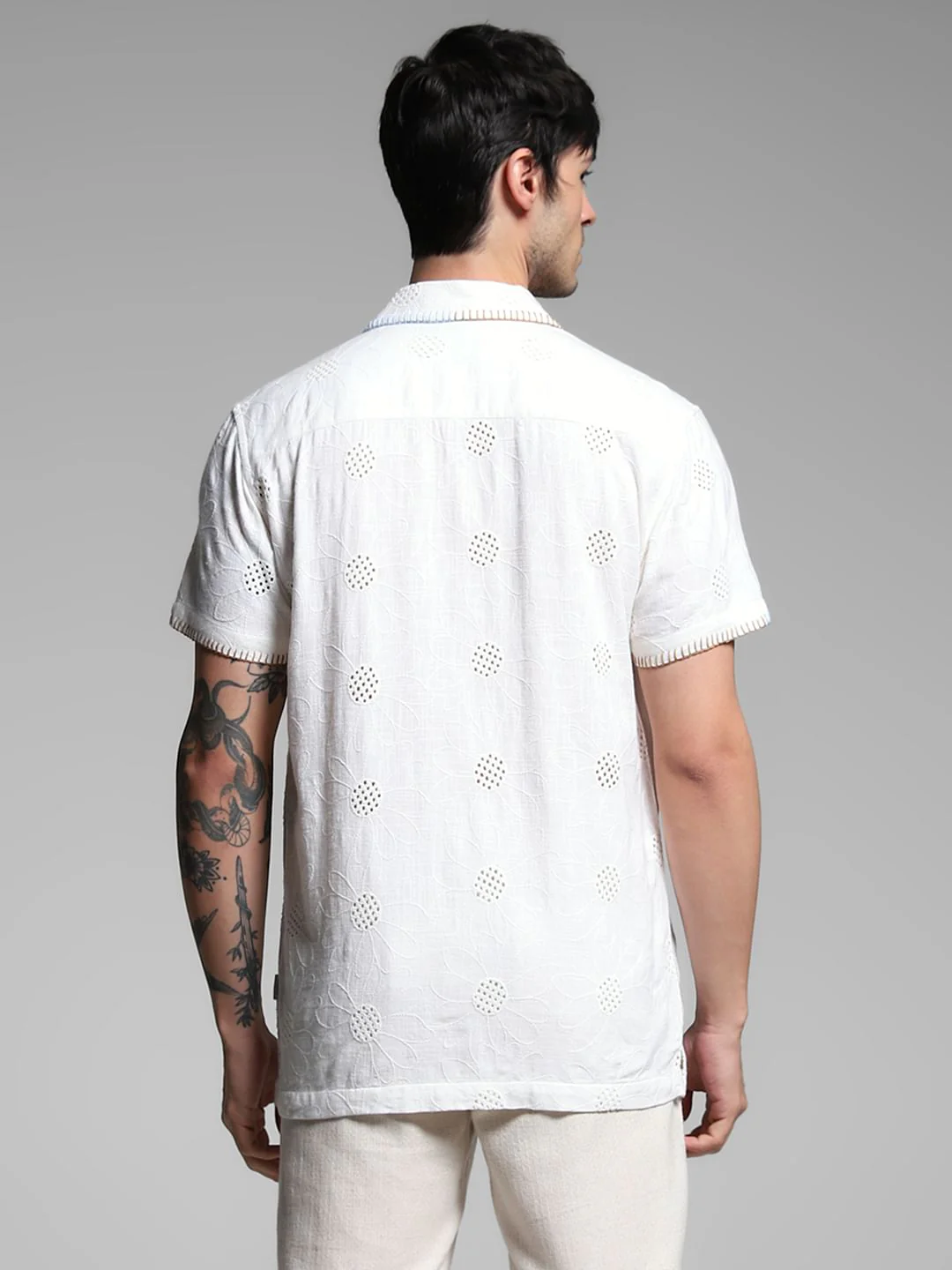 White Embroidered Cotton Shirt - Image 4