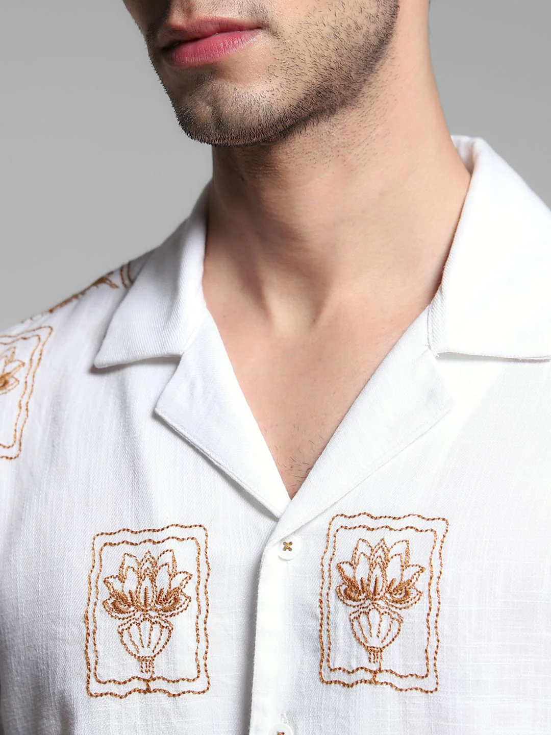White Embroidered Resort Collar Shirt - Image 5