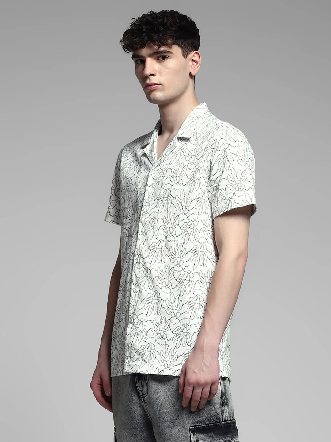 White Printed Dobby Cotton Shirt - Image 3