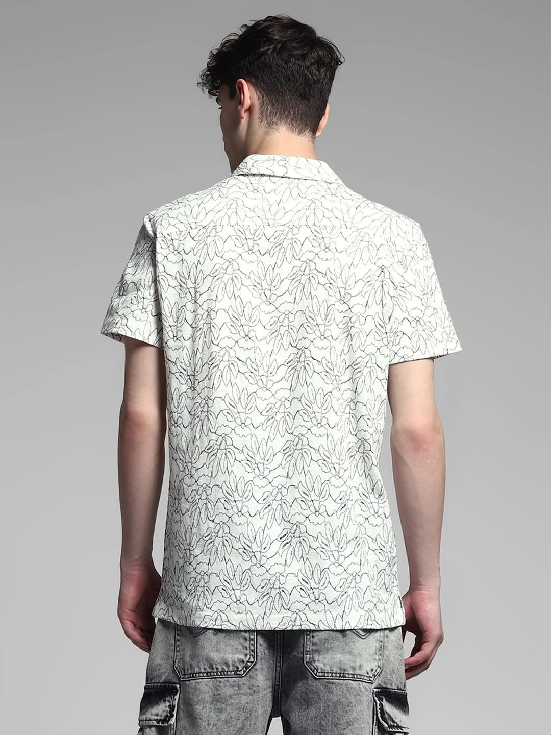 White Printed Dobby Cotton Shirt - Image 5