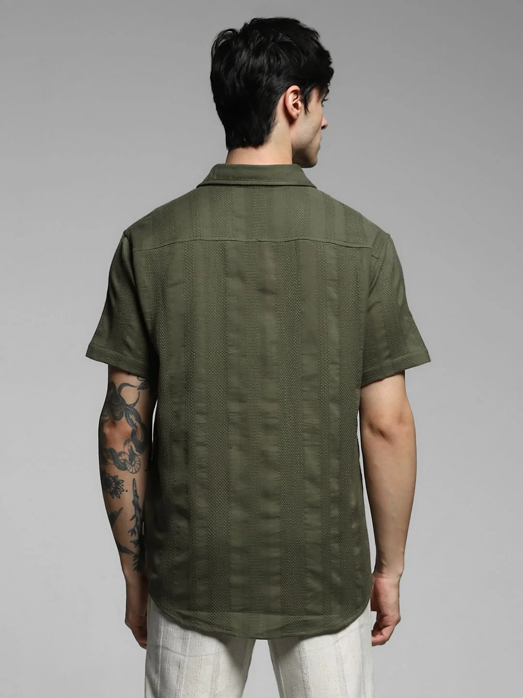 Olive Dobby Short Sleeves Shirt - Image 4