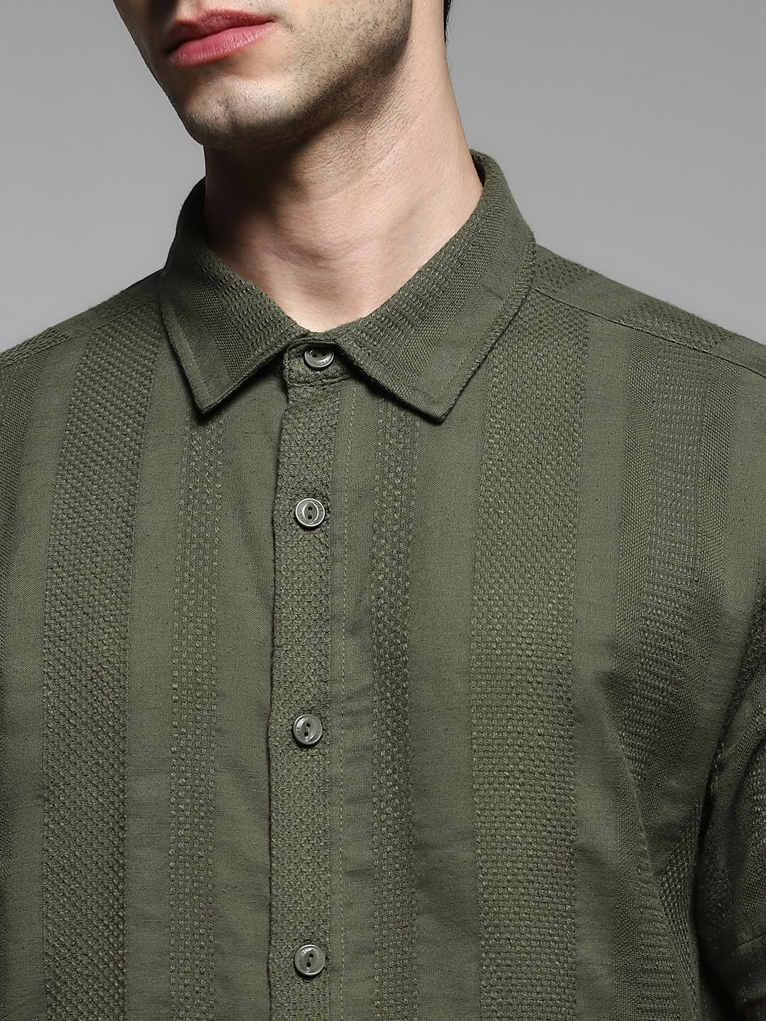 Olive Dobby Short Sleeves Shirt - Image 5