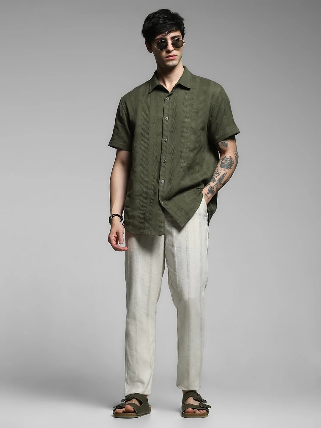 Olive Dobby Short Sleeves Shirt - Image 6