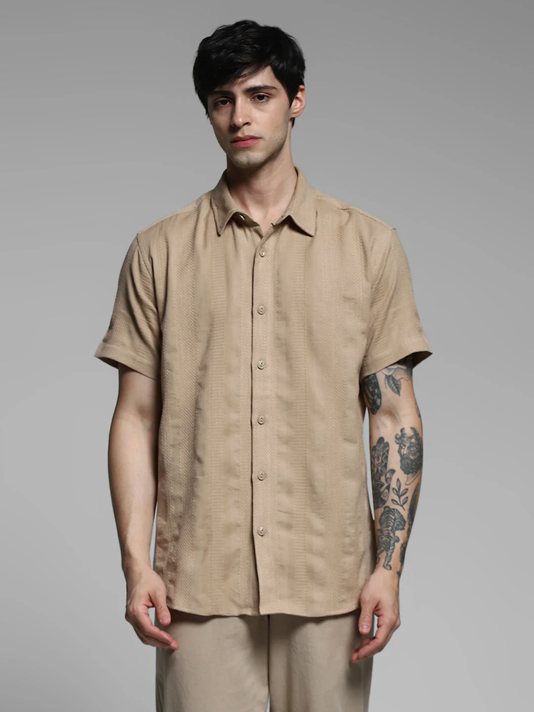Brown Dobby Regular Fit Shirt - Image 2