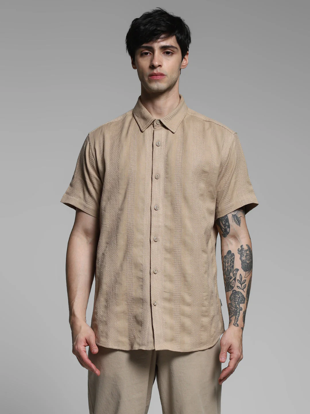 Brown Dobby Regular Fit Shirt - Image 8