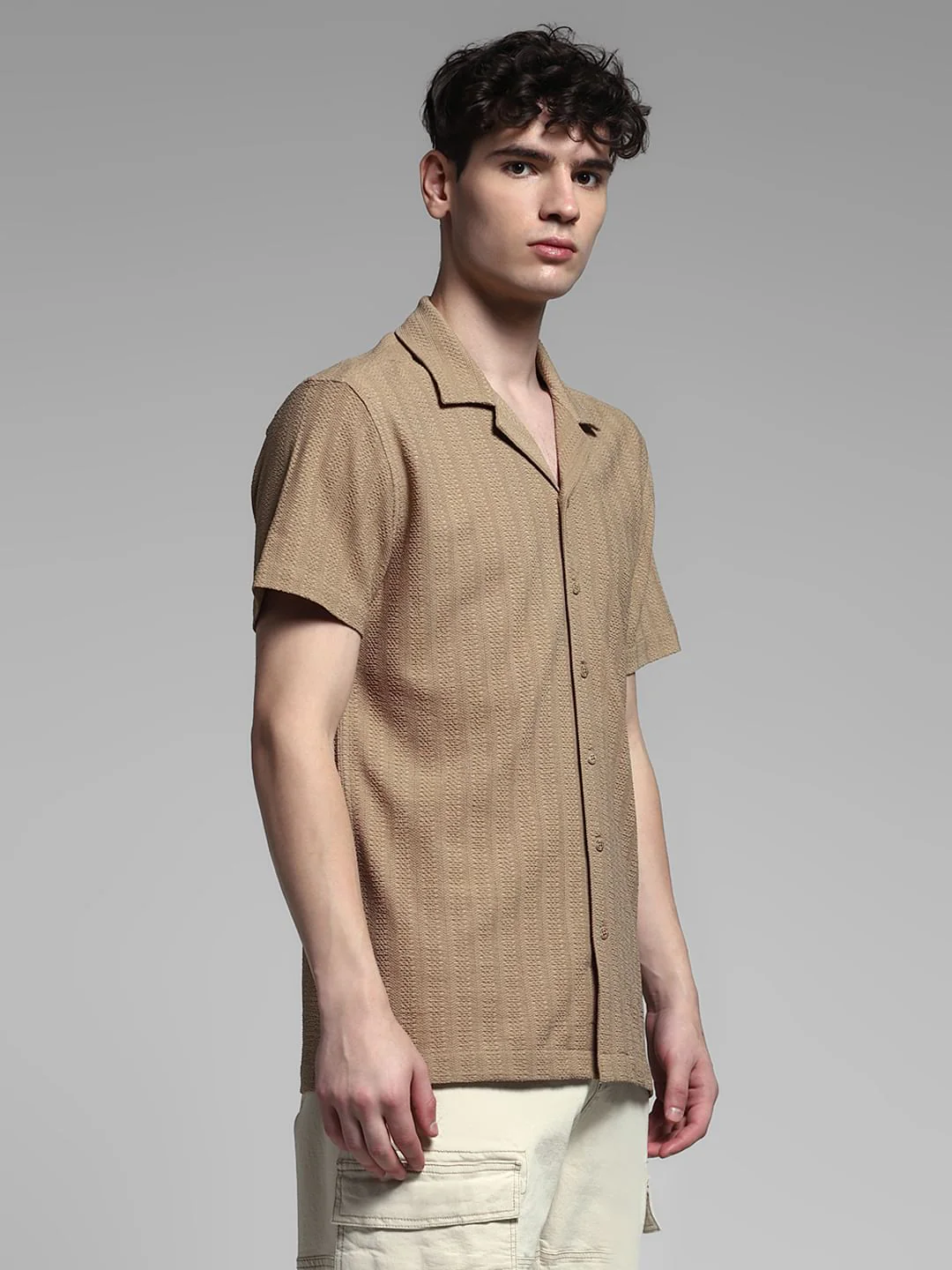 Brown Knitted Short Sleeves Shirt - Image 3