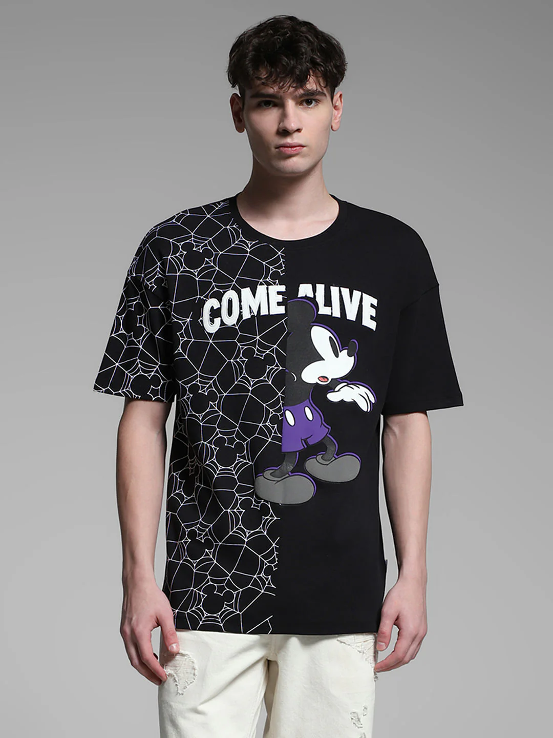 Black Mickey Printed Oversized T-shirt - Image 2