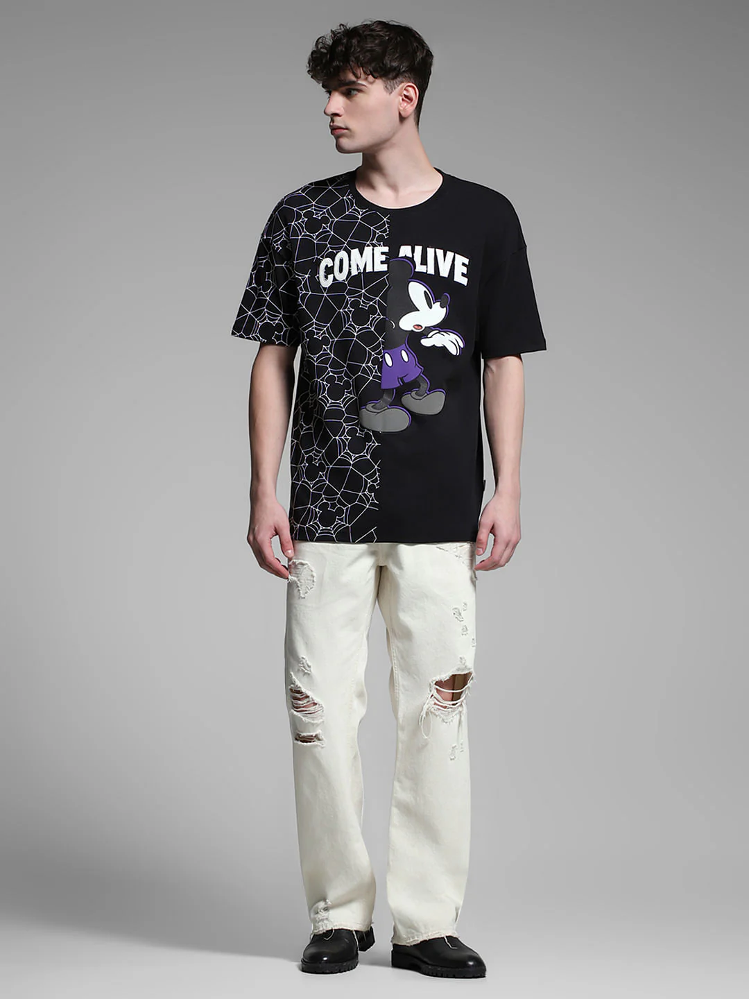 Black Mickey Printed Oversized T-shirt - Image 6