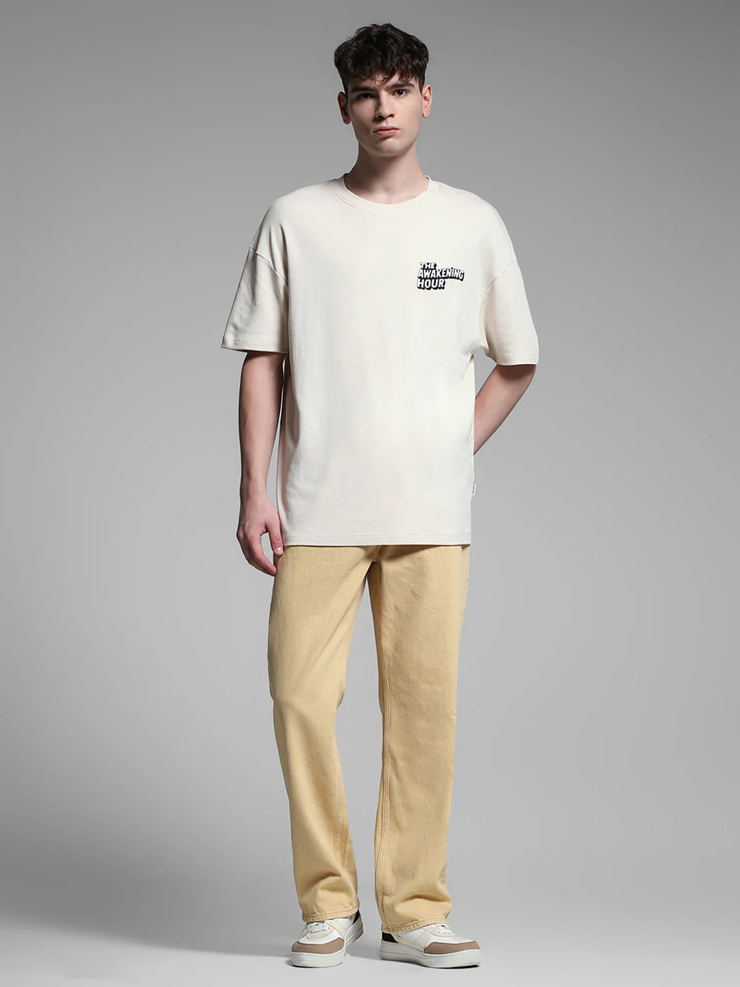 Beige Mickey Print Oversized T-shirt - Image 7