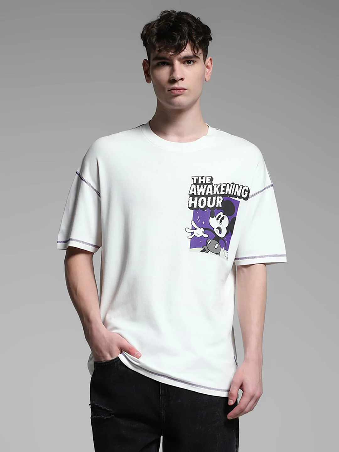 White Mickey Print Oversized T-shirt - Image 2