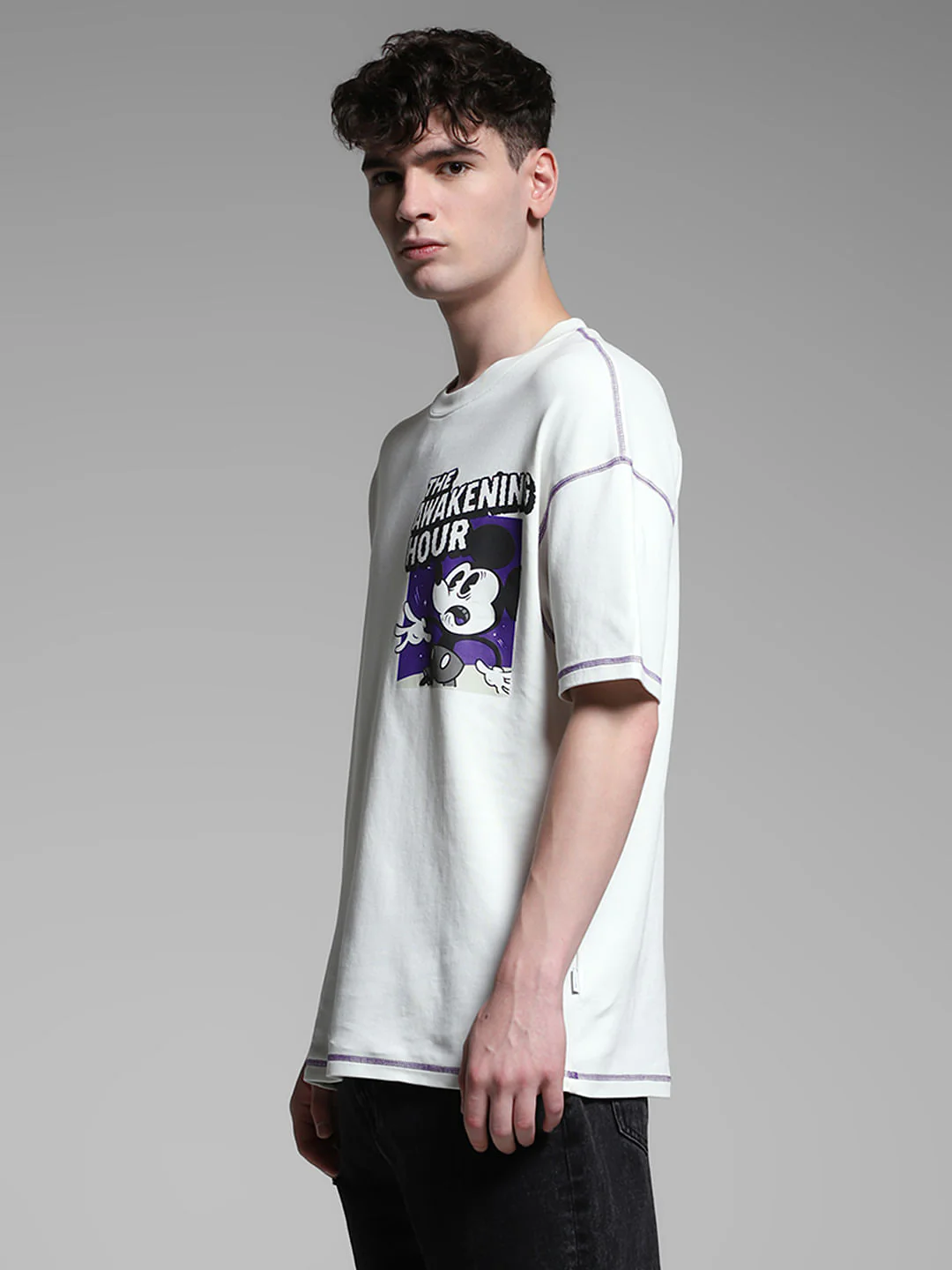 White Mickey Print Oversized T-shirt - Image 3