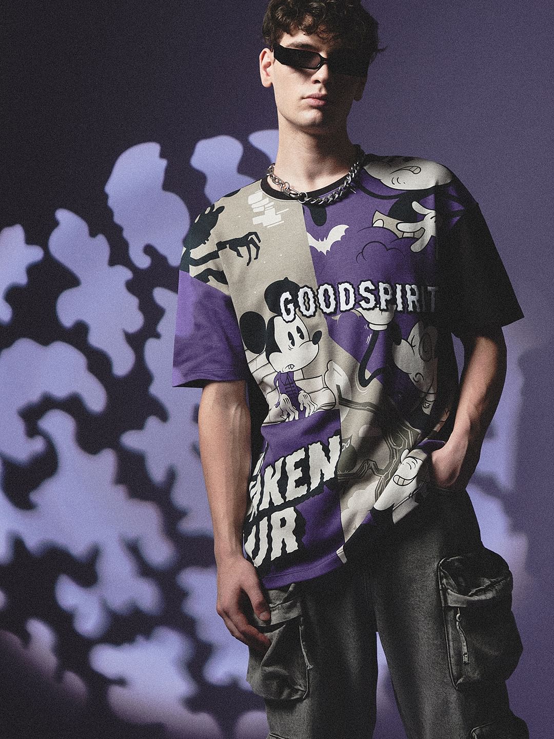 Purple Mickey Colourblocked Oversized T-shirt