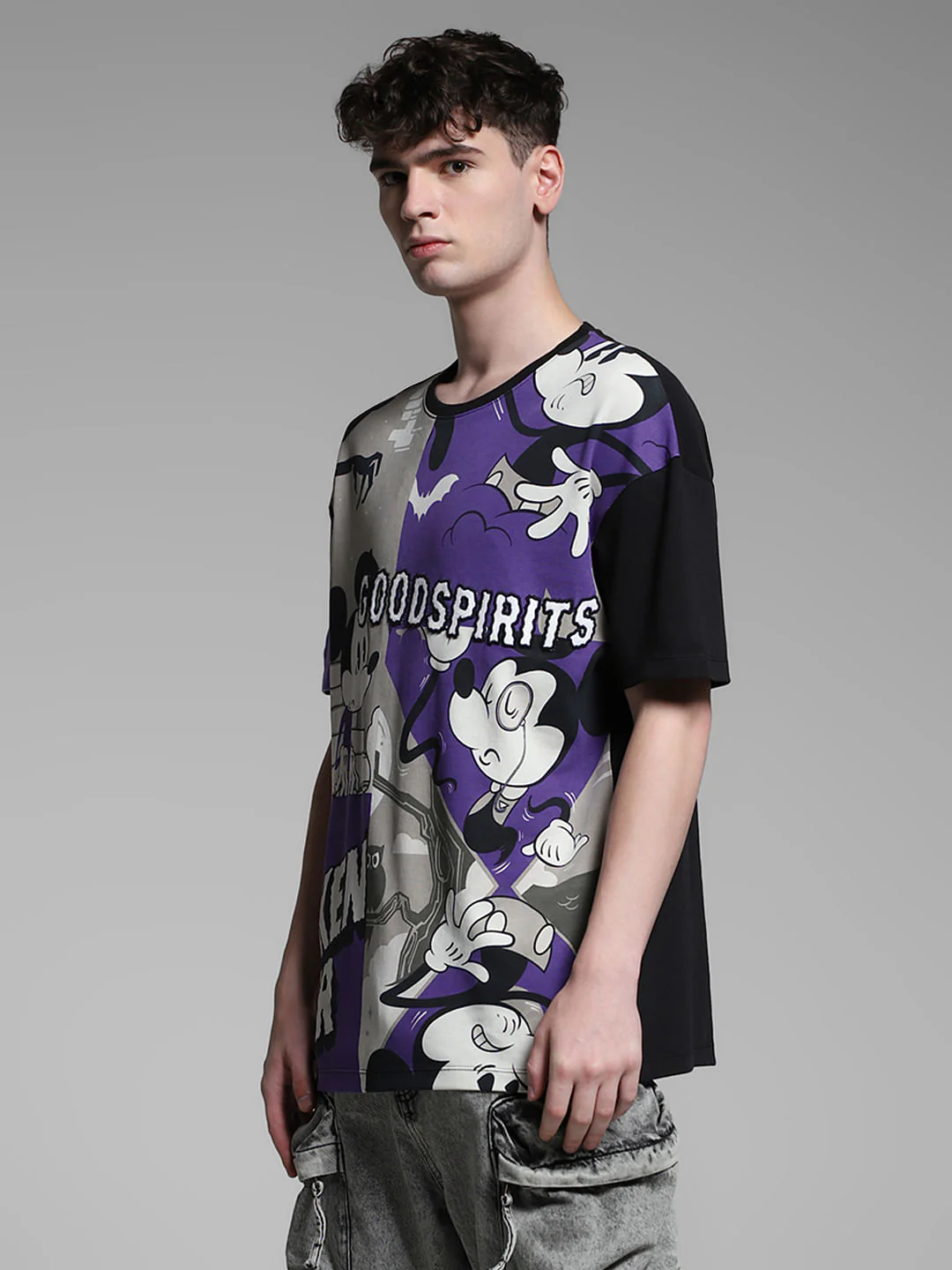 Purple Mickey Colourblocked Oversized T-shirt - Image 3