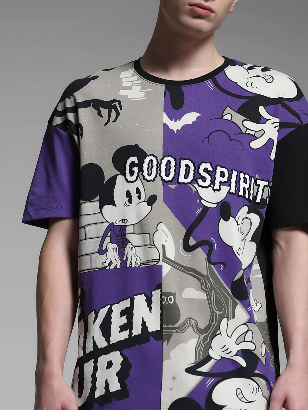 Purple Mickey Colourblocked Oversized T-shirt - Image 5