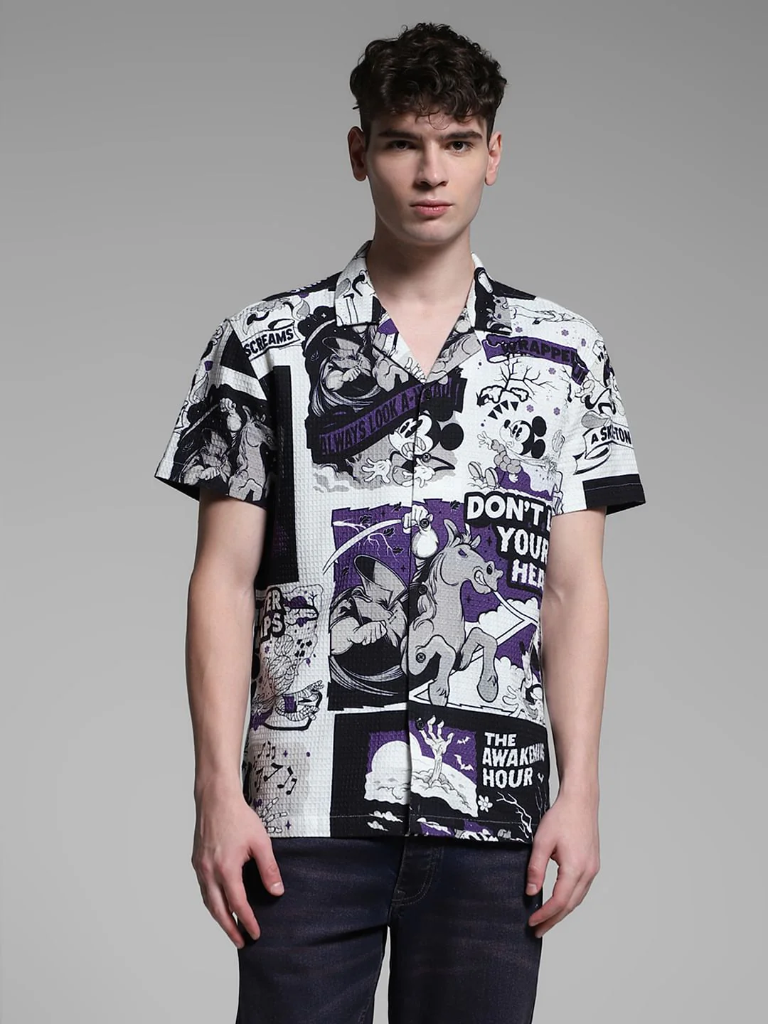 White Mickey Comic Strip Print Shirt - Image 2