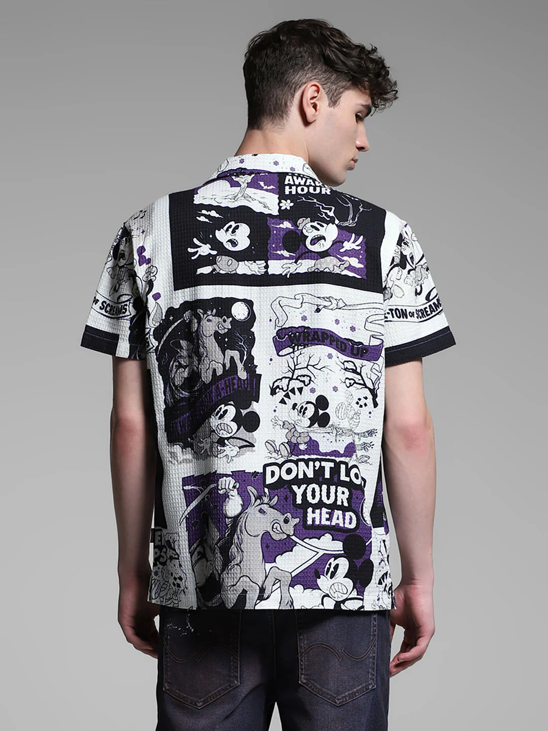 White Mickey Comic Strip Print Shirt - Image 4