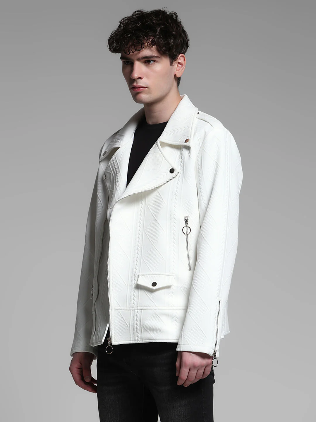 White Multi-Zip Detail Jacket - Image 3