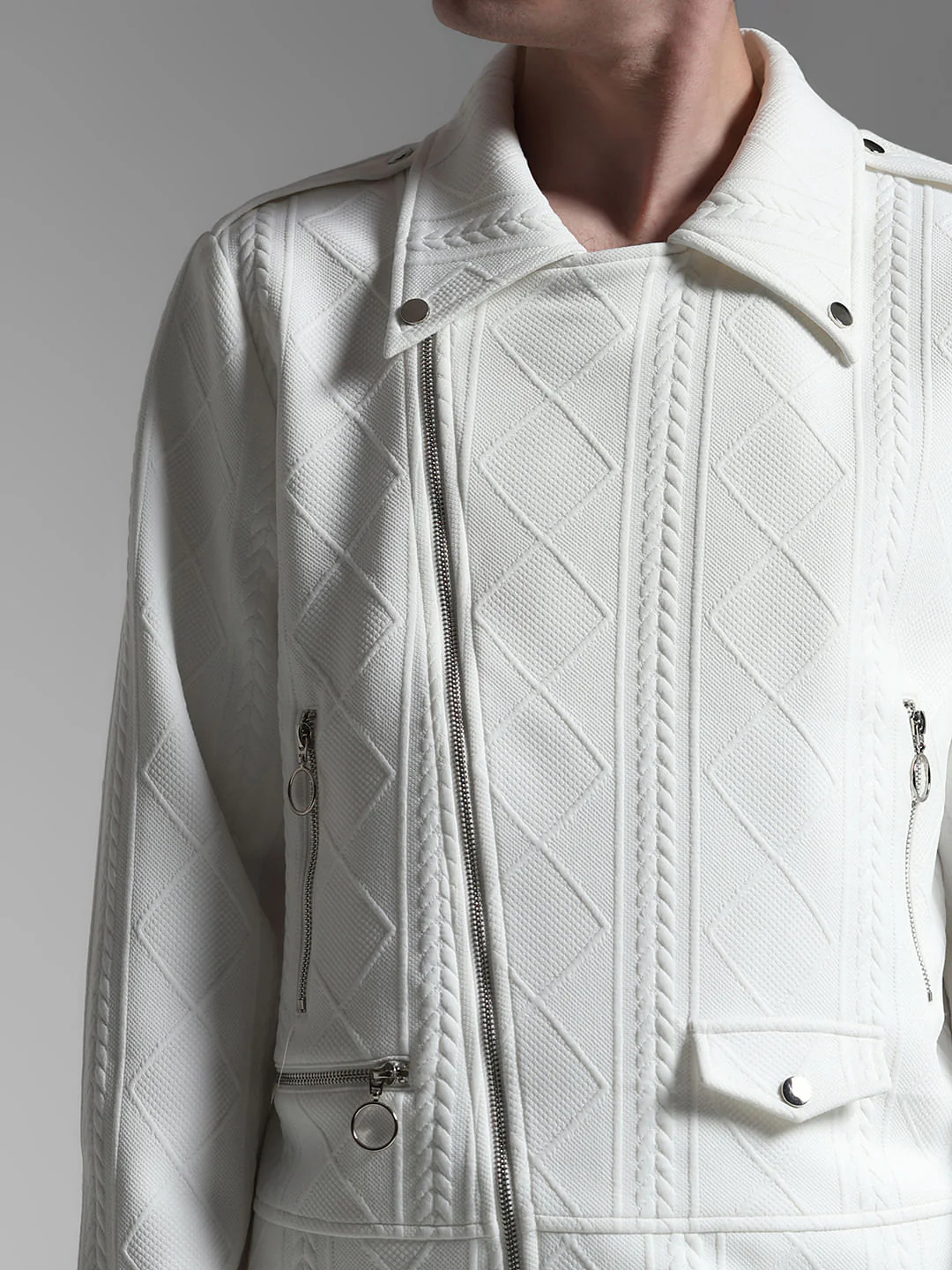 White Multi-Zip Detail Jacket - Image 5