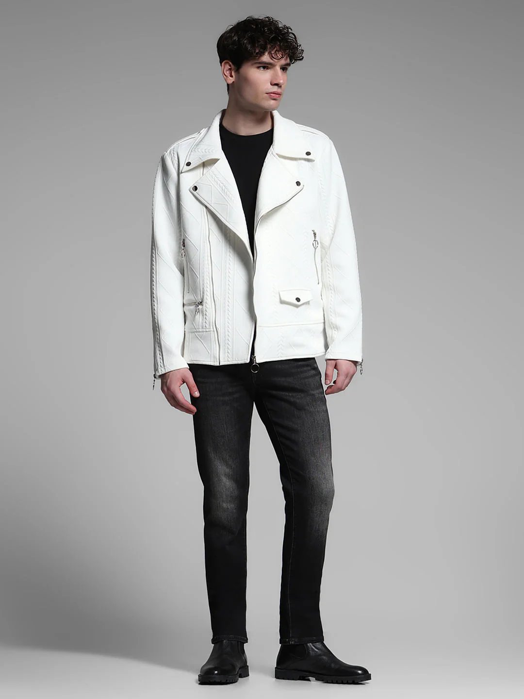 White Multi-Zip Detail Jacket - Image 6