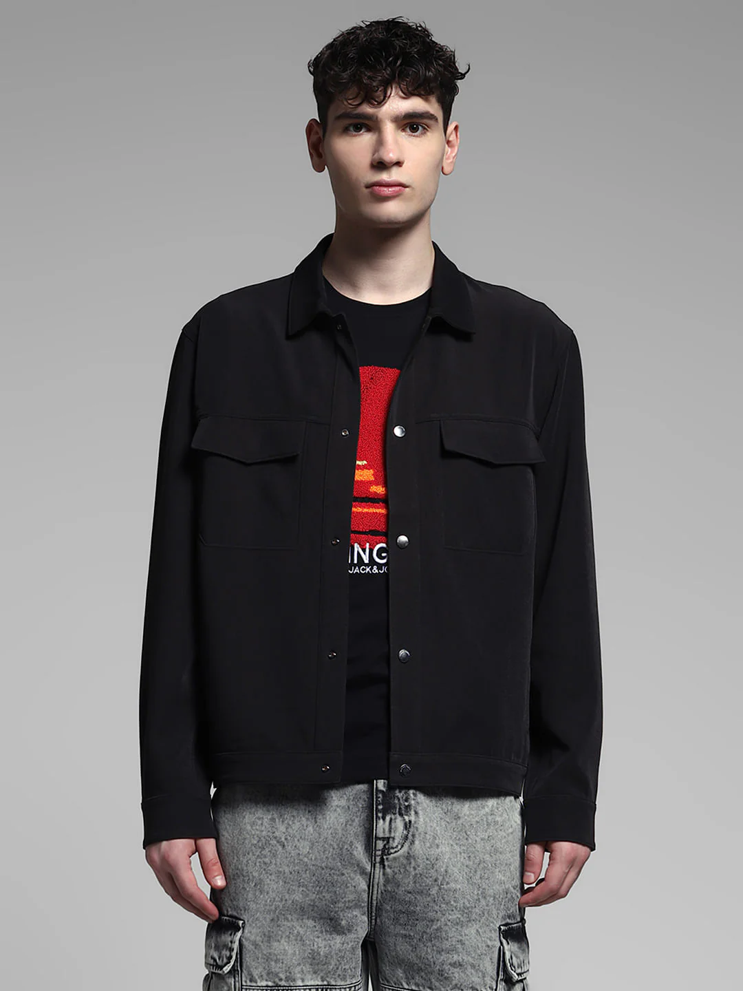 Black Regular Fit Jacket - Image 2