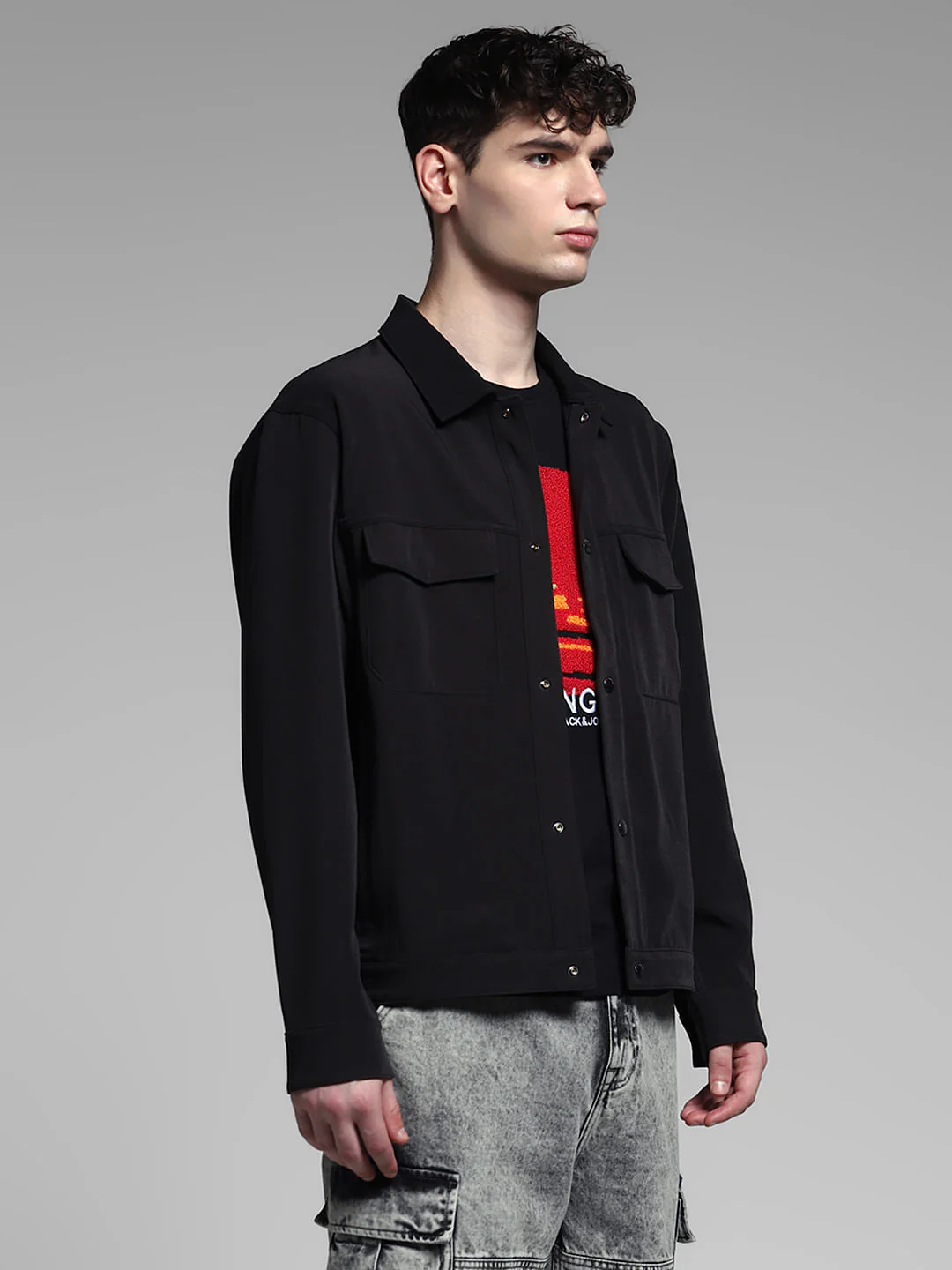 Black Regular Fit Jacket - Image 3