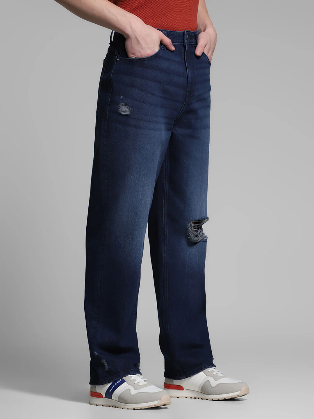Dark Blue Distressed Dario Loose Fit Jeans - Image 2