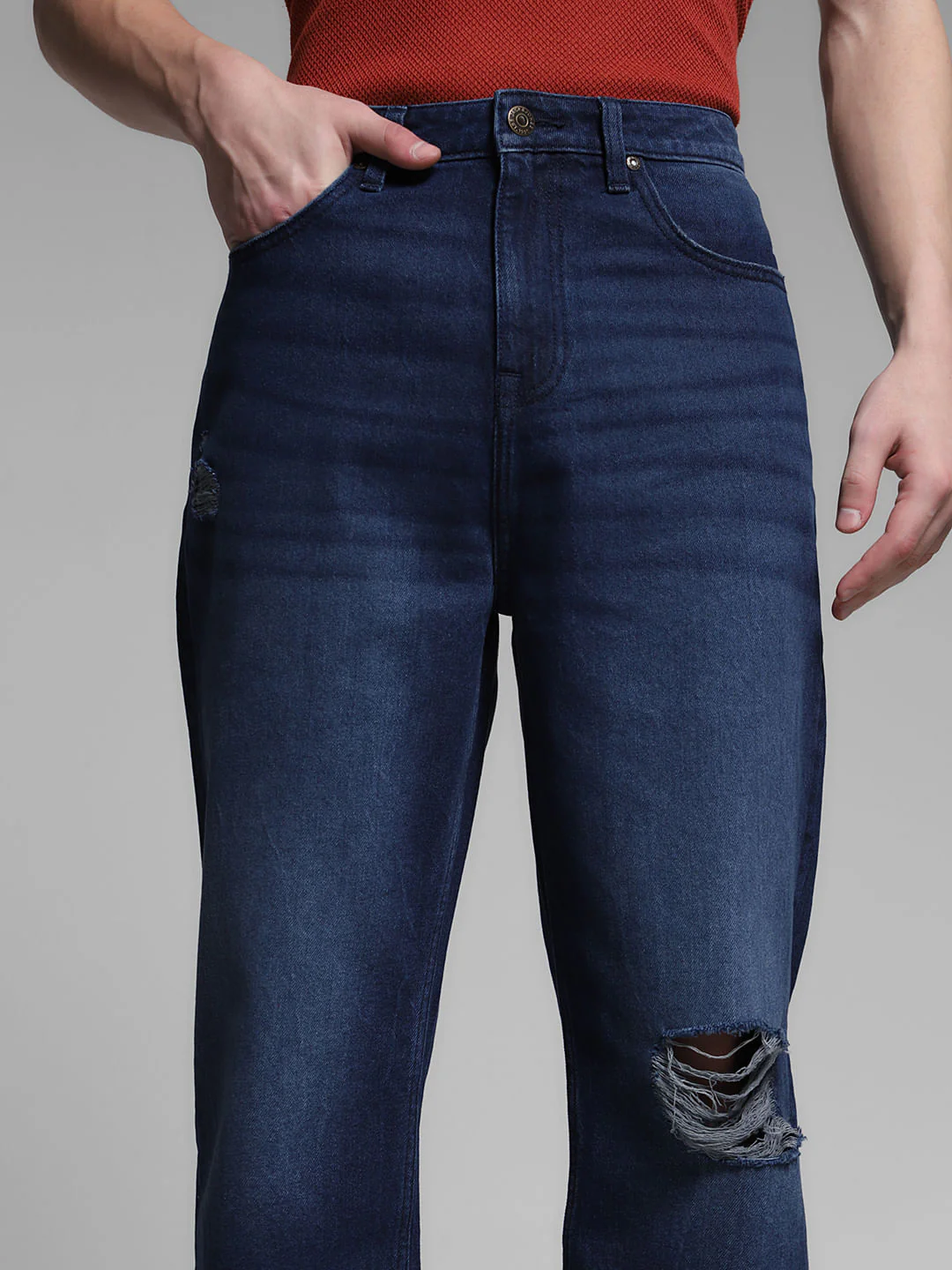 Dark Blue Distressed Dario Loose Fit Jeans - Image 4